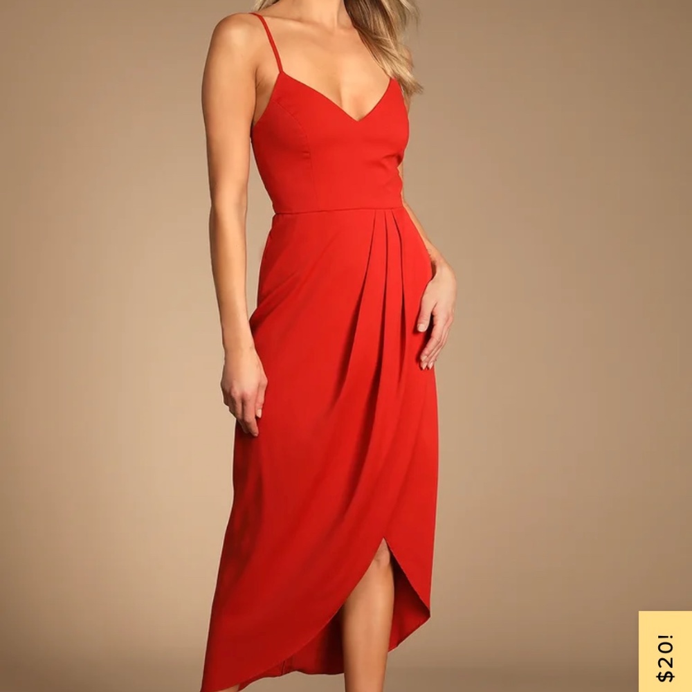 Lulu’s Reinette Rust Red Midi Dress: Size M (like new)